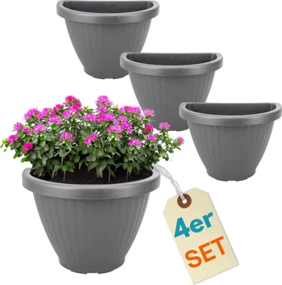 Produktbild von 4er Set Blumentopf Wand Blumentopf Wandmontage Wandblumentopf Wandvasen für Pflanzen Pflanzen Wandhalterung Wandtopf Außenbereich 30 cm Grau