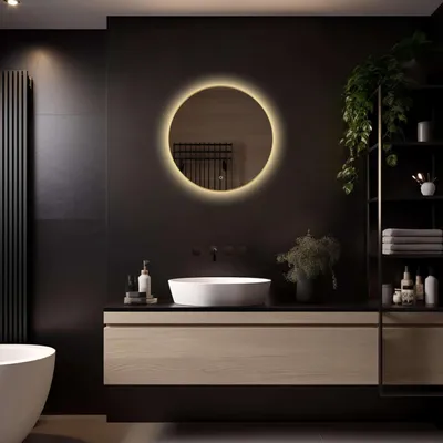 Produktbild von LoXa Badspiegel Aurora 60×60 cm Rund mit goldenem Rahmen – LED, Antibeschlag, dimmbar, IP44