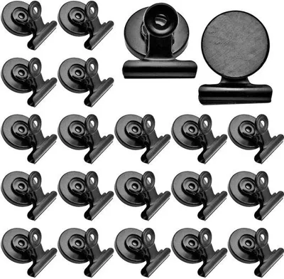 Immagine prodotto di 20 clip magnetiche, clip metalliche da 31 mm con magnete, magneti metallici con clip, clip metalliche magnetiche nere per frigorifero e lavagna bianca