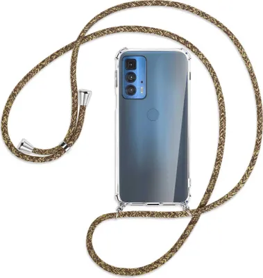 Produktbild von Handykette Backcover-Schutzhülle mit Band (Metall silberfarben) für Motorola Edge 20 Pro - braun+beige
