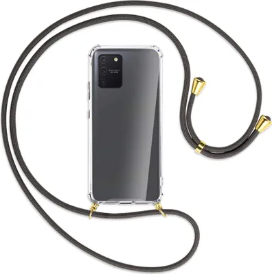Produktbild von Handykette Backcover-Schutzhülle mit Band (Metall goldfarben) für Samsung Galaxy S10 Lite - dunkelgrau