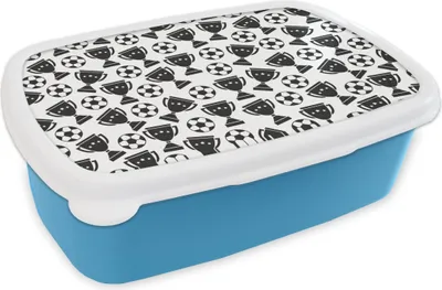 Produktbild von KitchenYeah® Lunchbox Brotzeit Brotdose 17x11 cm Muster - Fußball - Pokal - Jungen - Kinder - Kind Kinder Brotzeitdose - Lunch - Kunststoff  - Brotbüchse - Sandwichbox - Lunchbox für Kinder