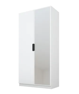 Immagine prodotto di PAWS MOBEL Armadio bianco inclinabile 100x52x200 cm, armadio a due ante aperto con specchio, con ripiani e appendiabiti