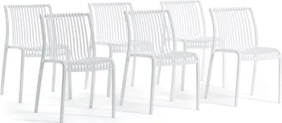 Image de lot de 6 chaises empilables en polypropylène renforcé de fibres de verre pour l'extérieur, le jardin, les bars et les restaurants - design moderne inspiré du bambou - OLIMPIA - Blanc
