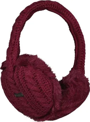A pair of maroon earmuffs is shown against a white background.