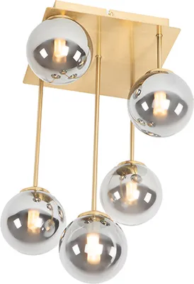Produktbild von QAZQA - Landhaus I Vintage Moderne Deckenleuchte I Deckenlampe I Lampe I Leuchte Gold I Messing 5-flammig-Licht mit Rauchglas - Athen I Wohnzimmer I Schlafzimmer - Rund - LED geeignet G9