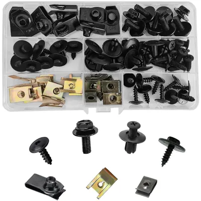Imagen del producto de Tornillos de carrocería surtido de 64 piezas - Clips en U - Coche - Juego de montaje para automóvil