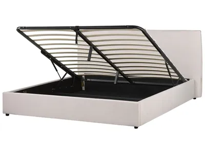 Obrázek produktu pro BELIANI Postel s úložným prostorem krémově bílé sametové čalounění 180 x 200 cm klasické čelo dřevěné rošty ložnice