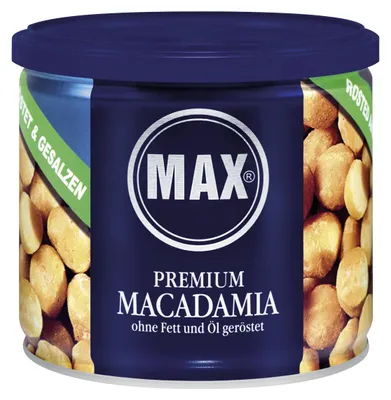 Zdjęcie produktu dla MAX Premium orzechy makadamia, prażone, bez tłuszczu i oleju, posolone, opakowanie 150g