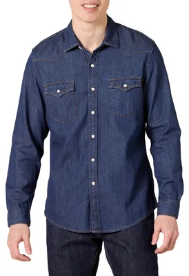 Produktbild von Amazon Essentials Men's Slim-Fit Long-Sleeve Denim Shirt Shirt, -Medium Blue, X-Large