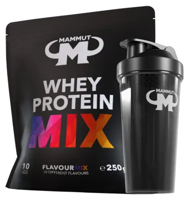Produktbild von Mammut Nutrition - Whey Protein 10 x 25 g Proben Mixbeutel - 10 Portionen Eiweiß + GRATIS Protein Shaker, Geschmack: Mix Beutel 10 x 25 g