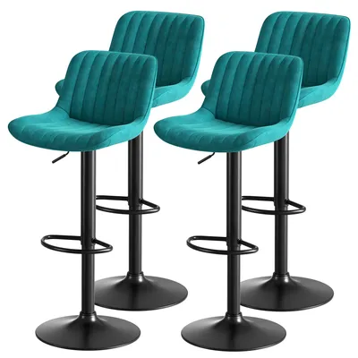 Produktbild von STILVORA Barhocker im 4er-Set mit Samtbezug und Höhenverstellung, Drehstuhl 360° schwenkbar für Esszimmer, Küchenhocker,Barstuhl modern