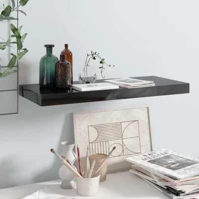 Produktbild von The Living Store Schweberegal Hochglanz-Schwarz 60x23,5x3,8 cm MDF