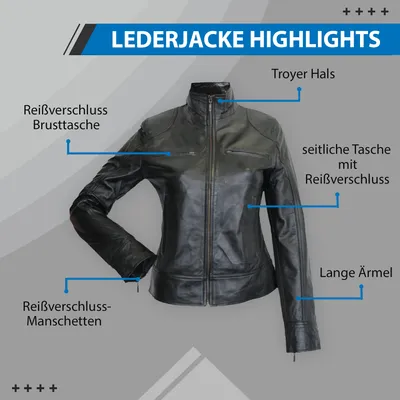 Produktbild von Damen Lederjacke Trend Fashion echtleder Jacke aus Lamm Nappa Leder schwarz, Größe:XL