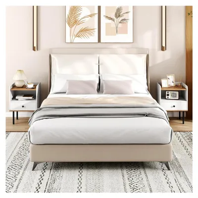Produktbild von Nachttisch 2er Set, Beistelltisch mit Schublade, offenem Ablagefach und Metallbeinen, für Schlafzimmer und Wohnzimmer, 40,5 x 35 x 56 cm (Weiß)