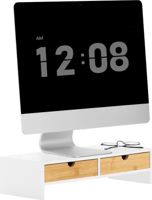 Produktbild von SoBuy BBF02-WN Monitorständer mit 2 Schubladen Bildschirm Ständer Monitorerhöhung Bildschirmerhöher Monitorhalterung