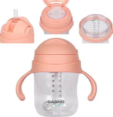 Obrázek produktu pro Dětská láhev na pití Casno se zatíženým brčkem, 240 ml. Světle růžová.