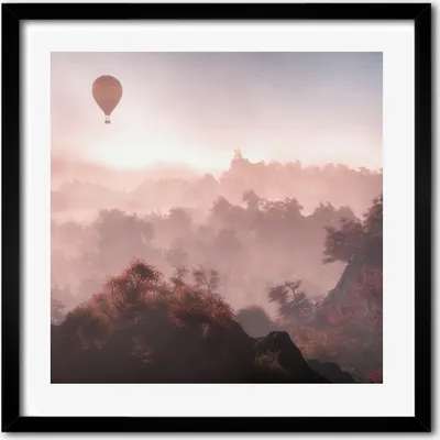 Produktbild von Bild - 50 cm x 50 cm - MDF - Rahmen, Wandkunst - Ballon über den Wald
