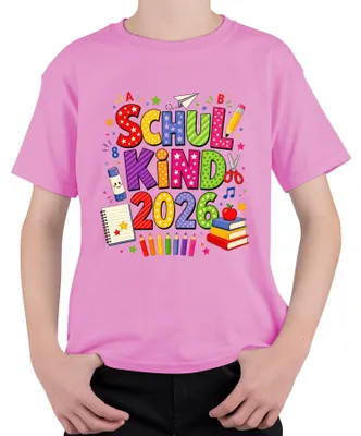 Immagine prodotto di Maglietta colorata per la prima elementare del 2026, con scritta "Prima elementare", rosa, taglia 140