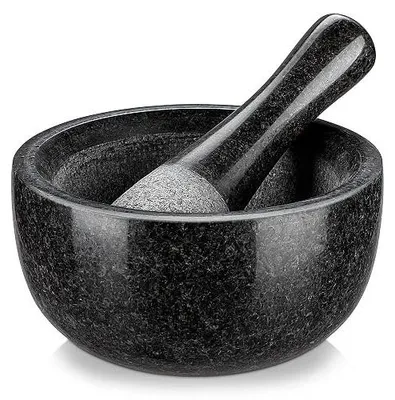 Zdjęcie produktu dla Moździerz kamienny granit do przypraw ziół 16 cm z tłuczkiem