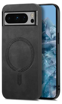 Produktbild von Für Google Pixel 9 Pro XL Retro Kunstleder Hülle magnetisch MagSafe Case Schwarz