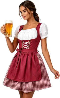 Produktbild von Generisch Damen Kurz Kleid , Elegantes Trachtenrock Midi Dirndlkleid für , traditionelles Bayerisches Kostüm, Wiesn Outfit