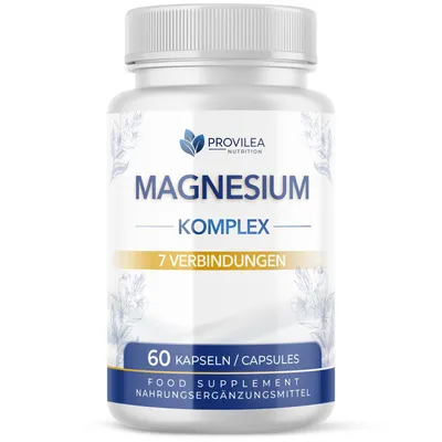 Produktbild von Provilea Magnesium Komplex Kapseln | Reich an Magnesium | Vegan | 60 Kapseln Inhalt