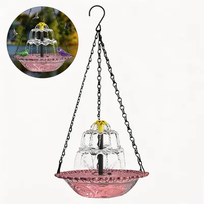 Produktbild von Solarbetriebener hängender Vogelbad-Wasserfallbrunnen, wind- und wetterfest, pflegeleicht, mit Solarpumpe, Gartendekoration, großer Kolibri-Brunnen