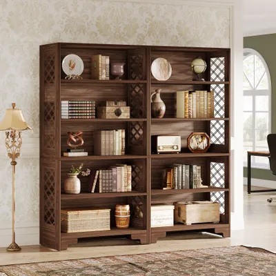 Produktbild von Tribesigns Bücherregal mit 6 Ebenen, Bücherregal bodenstehend, 5 Ablagen, Lagerregale, Mid-Century Bücherregal für Heimbüro, Wohnzimmer, Schlafzimmer