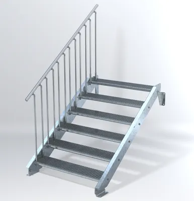 Produktbild von Stahltreppe 6 Stufen bis Höhe 120 cm, Laufbreite : 110 cm Geländer links ST 3 (31 / 9 mm schmal)