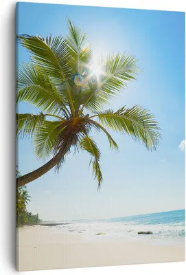 Produktbild von Bild auf Leinwand - Leinwandbild - Einteilig - Strand Palme Meer - 50x70cm - Wand Bild - Wanddeko - Wandbilder - Leinwanddruck - Kunstdruck - Wanddekoration - Leinwand bilder - Wandbild - PA50x70-3570