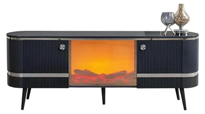 Produktbild von Schwarzer r TV-Farbschrank mit Kamin TV-Möbel