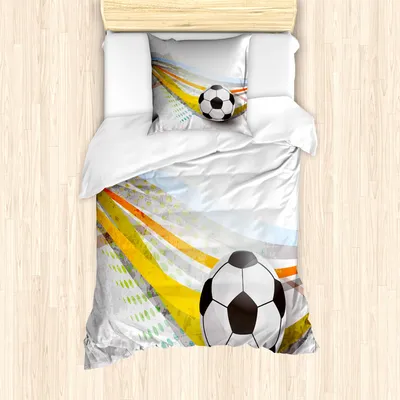 Produktbild von ABAKUHAUS Teen Zimmer Mantele, Fußball-Fußball-Linien, Milbensicher Allergiker geeignet mit Kissenbezügen, 135 cm x 200 cm - 80 x 80 cm, Mehrfarbig