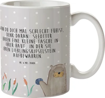 Produktbild von Mr. & Mrs. Panda Kinderbecher Otter Stein - Grau Pastell - Geschenk, Henkelbecher, Trinklernbecher, Witzige Fakten, Pflanzen, Pott, Fun Facts, Seeotter, Plastikbecher