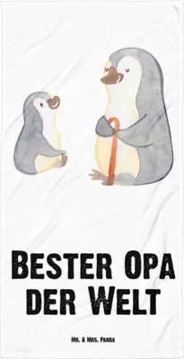 Produktbild von Mr. & Mrs. Panda Handtuch Pinguin Bester Opa der Welt - Weiß - Geschenk, Großes Badehandtuch, Duschtuch, Strandtuch, Geburtstag, Geschenkidee, Enkelin, Grossvater