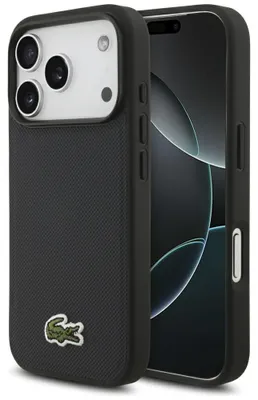 Zdjęcie produktu dla Etui Lacoste Petit Pique Woven Logo MagSafe do iPhone 17 Pro granatowy