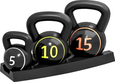 Produktbild von 3 Kettlebell Set 2,2kg/4,5kg/6,8kg Kunststoffhülle Schwarz Kugelhanteln