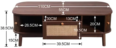 Produktbild von Rattan-Couchtisch – Wohnzimmertisch – Couchtisch – Beistelltisch – Holztisch – Große Tischplatte, 110 x 55 cm