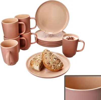 Produktbild von Ritzenhoff Jasper 12tlg Frühstücksset Puder Steingut Teller Kaffeebecher