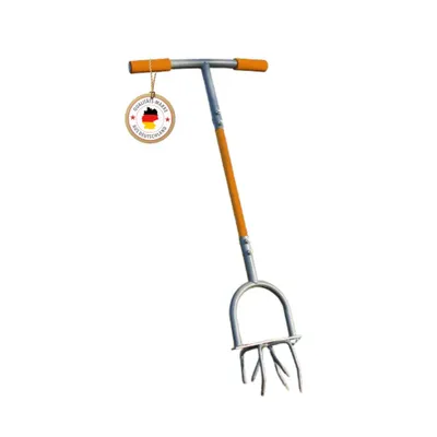 Produktbild von PROFI-PARTNER Kraftsparende Bodenfräse 2-in-1 – Gartenkralle & Klingen-Wechselkopf / Kultivator mit Handgriff & Trittplatte, Rückenschonend, Fast 1 m