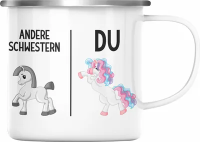 Produktbild von Trendation - Schwester Geschenk Geburtstag Emaille Tasse Geschenkideen Emaille Tassen mit Spruch für Beste Schwester (Silber)