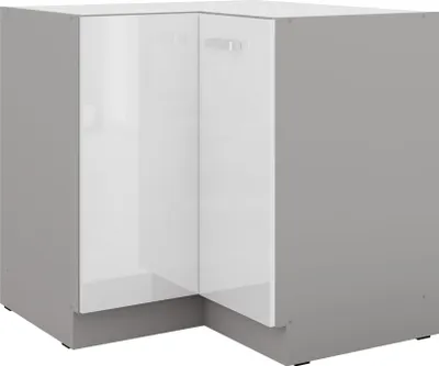Produktbild von Eckunterschrank 90x90 Bianca Weiß Hochglanz + Grau Küchenzeile Küchenblock