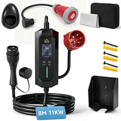 Produktbild von HOMCOM Mobile Wallbox 11kW 8m Typ 2 6–16 A 3-Phasig Ladekabel CEE 16A