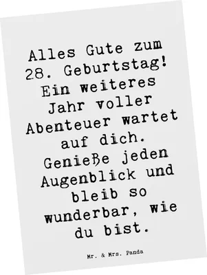 Produktbild von Mr. & Mrs. Panda Postkarte Spruch 28. Geburtstag - Weiß - Geschenk, Ansichtskarte, besonders, Geburtstagsspruch, Happy Birthday, Fotokarte, Ansichtskarten, Lebensjahr