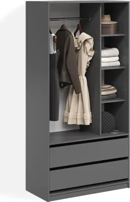 Image de Armoire à vêtements Livinity Trento Anthracite avec 2 tiroirs, Model 58964