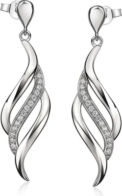 Produktbild von MATERIA Damen Ohrstecker Silber 925 lang - elegante Ohrhänger Zirkonia 52x14mm gedreht in Schmuck Etui SO-455