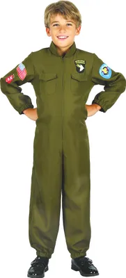 Produktbild von Jet-Piloten Kampfpiloten-Kostüm für Kinder grün - 122/134 (7-9 Jahre)