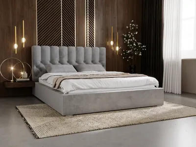Obrázek produktu pro Čalouněná postel GRAINGOLD 160x200 Roma - manželská postel se zásuvkou, sametovou látkou a lamelovým rámem - krásný a elegantní styl - šedá (Magic Velvet 2217)