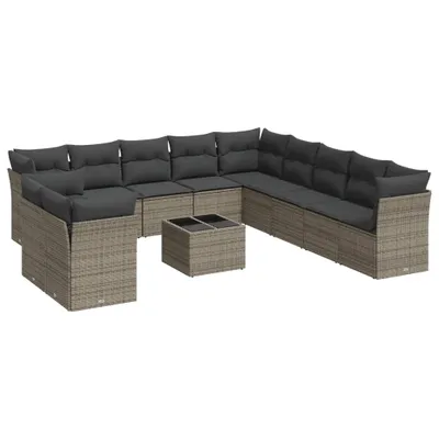 Imagen del producto de Set de sofás de jardín 12 pzas con cojines ratán sintético gris
