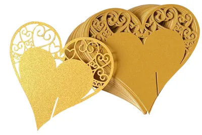 50 Herz-Platzkarten Gold, 8x8 cm, für Hochzeit & Party